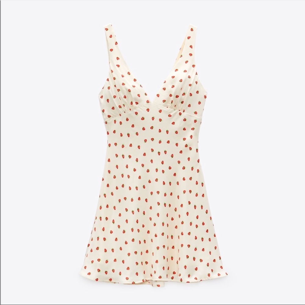 Zara satin dress with strawberries